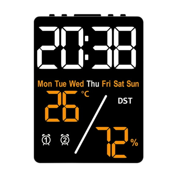 Despertador digital práctico con 2 configuraciones de alarma para el hogar, la sala de estar y el dormitorio. Naranja Digital Negro