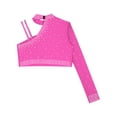 thumbnail image 4 of Manyakai Kids Girls Shiny Rhinestone Jazz Latin Modern Lyrical Dance Crop Tops Irregular Shoulder Hot Pink 8, 4 of 5