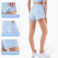 thumbnail image 3 of Pantalones deportivos de dos piezas falsos con costuras ligeras y de secado rápido Pantalones cortos deportivos de cadera color melocotón con bolsillo europeo y americano antibacteriano 3A elásticos, 3 of 4