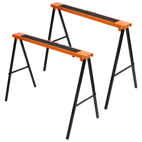 Heavy Duty Steel Sawhorse 2 Pack with Folding Legs, Sturdy Construction Garage Workshop Portable Saw Horse Non-Slip Work Surface 550 lbs Capacity