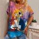 thumbnail image 1 of Camisetas con cuello en V en 3d para mujer, camisetas de manga corta con estampado de gatos bonitos, camisetas informales Kawaii a la moda, ropa divertida para mujer, 1 of 4