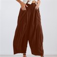 thumbnail image 3 of Pantalones holgados de mujer Pantalones casuales sueltos Pantalones de playa bohemios plisados ​​de color sólido simple FLhrweasw Nuevo, 3 of 7