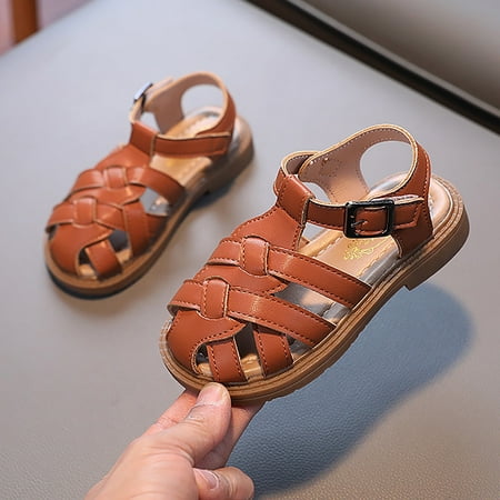 

〖TOTO〗Toddler Shoes Girls Sandals Toddler Little Kid Closed Toe T Strap Flats Dress Sandals Summer Shoes
