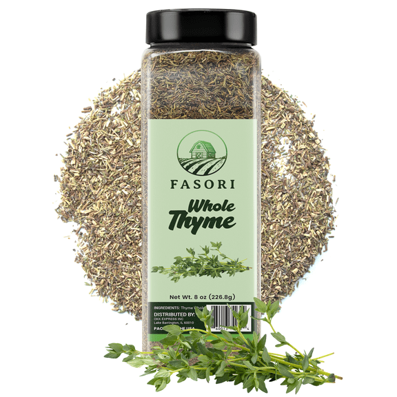 Fasori Thyme Leaves – 8 oz Jar | Dried Whole Thyme Herb for Cooking, Roasts, Potatoes, Chicken, Lamb, Mediterranean Spice, Tea.