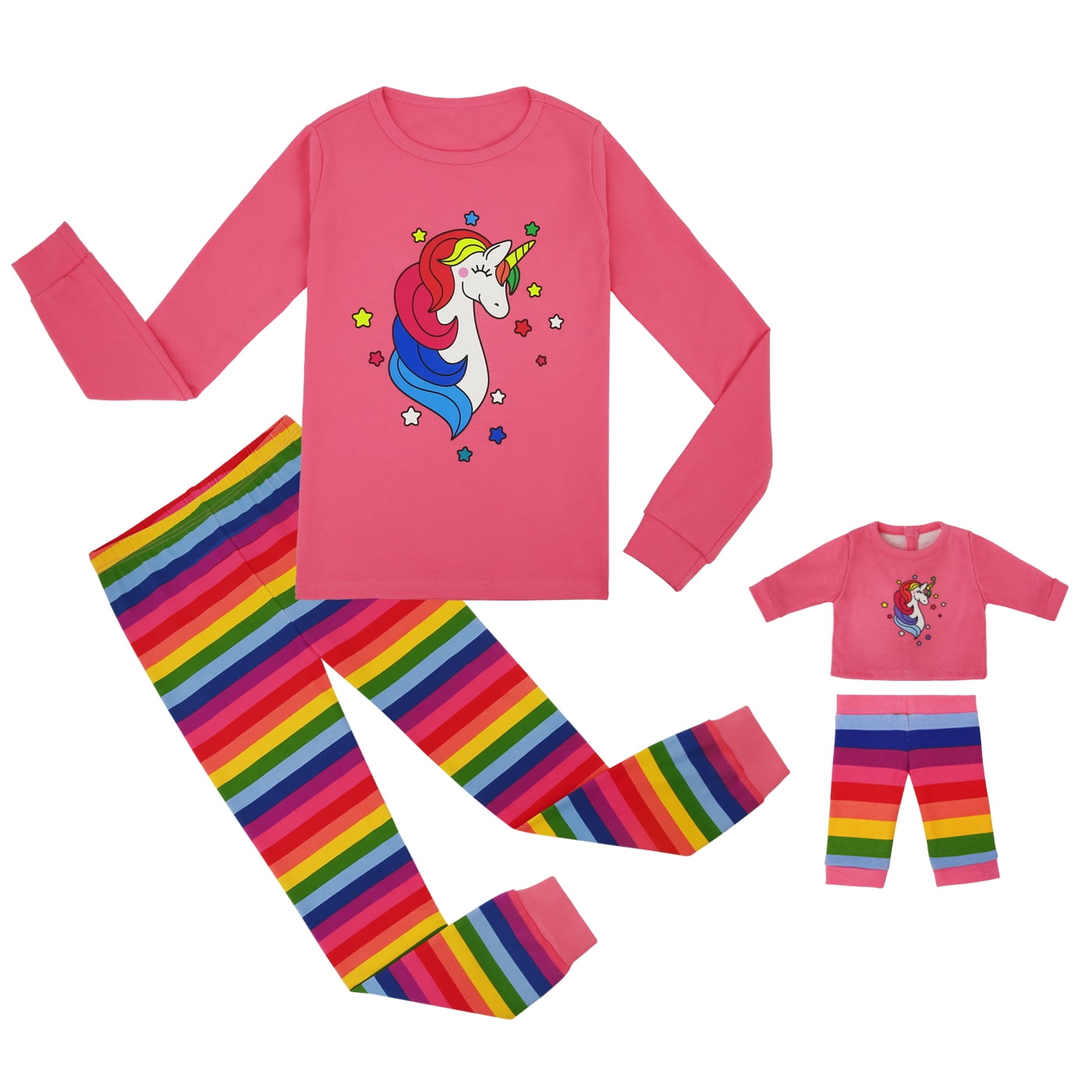 HDE Girls Unicorn Pajamas with Matching Doll Outfit Cotton Pajama