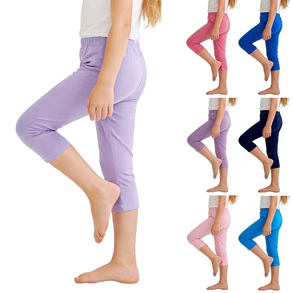 SDNall Girls High Waist Capri Pants, Soft Cotton Skinny Athletic Long Pants, Yoga Sports Everyday Bottoms for Girls Ages 2-12