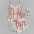 thumbnail image 5 of LYEAA Nightwear for Ladies Valentine's Day Two-piece Soft Satin Pajamas Set Lace V Neck Sling Tops with Shorts Cozy Loungewear Solid Loose Casual Sleepwear Sleepsuits Pink XL, 5 of 7