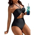 thumbnail image 5 of Women One Piece Swimsuit Sexy Deep V Neck Cutout Criss Cross Lace Up Twist Bathing Suits, 5 of 6