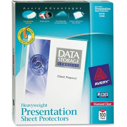 Avery Heavyweight Sheet Protectors -Acid-free, Archival-safe, Top-loading 1 x Sheet Capacity - For Letter 8 1/2' x 11' Sheet - Ring Binder - Rectangular - Diamond Clear - Polypropylene - 100 / Bo