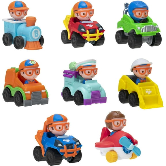 Blippi Mini Mobiles 8 Pack, Includes 1 2-inch Unique Mini Mobile and 7 2-inch Bright Colored Mini Mobiles