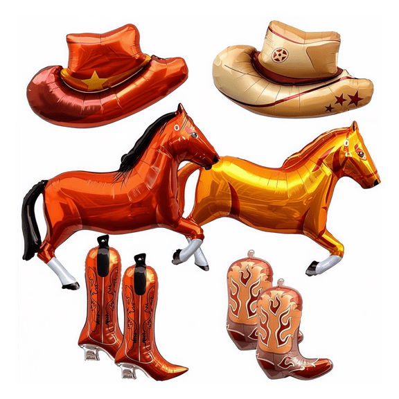 8 Pcs Western Balloons, Brown Cowgirl Boot Hat Horse Aluminum Foil Balloons for Birthday Western Party