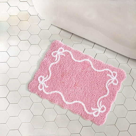 Pink Bow Rug Bathroom Cute Mat Non Slip for Bathroom Bedrooms 16" × 24"