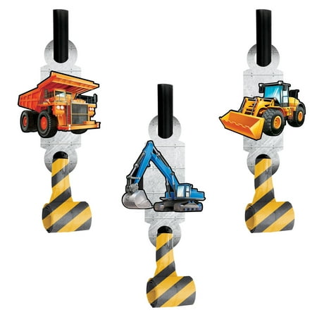 Party Central Club Pack of 48 Black and Yellow Construction Themed Blowout Party Noisemakers 5.25"