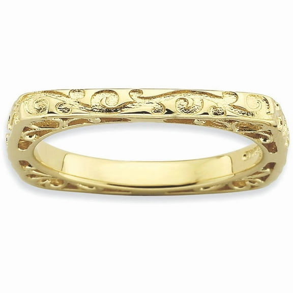Sterling Silver Polished Gold-Plate Square Ring