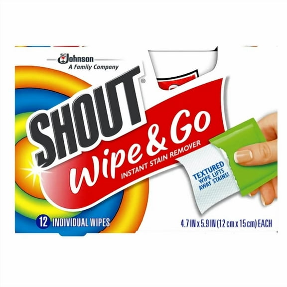 RIVEN- Shout Wipe And Go Instant Stain Remover, For On-The-Go Laundry Stains, 12 Count