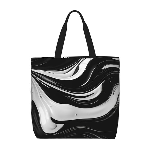 Picia Abstract Black White Swirls for Tote Bag for Women with Zipper, Gym Tote with Compartments, Laptop Work Tote Nurse Dance Yoga Bag for Sport, Travel