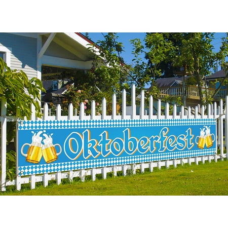 Nepnuser Oktoberfest Fence CORNET Banner for German October Fest Themed Party Decoration Blue Bavarian Flag Check Hanging Banners for Beer Party Supply