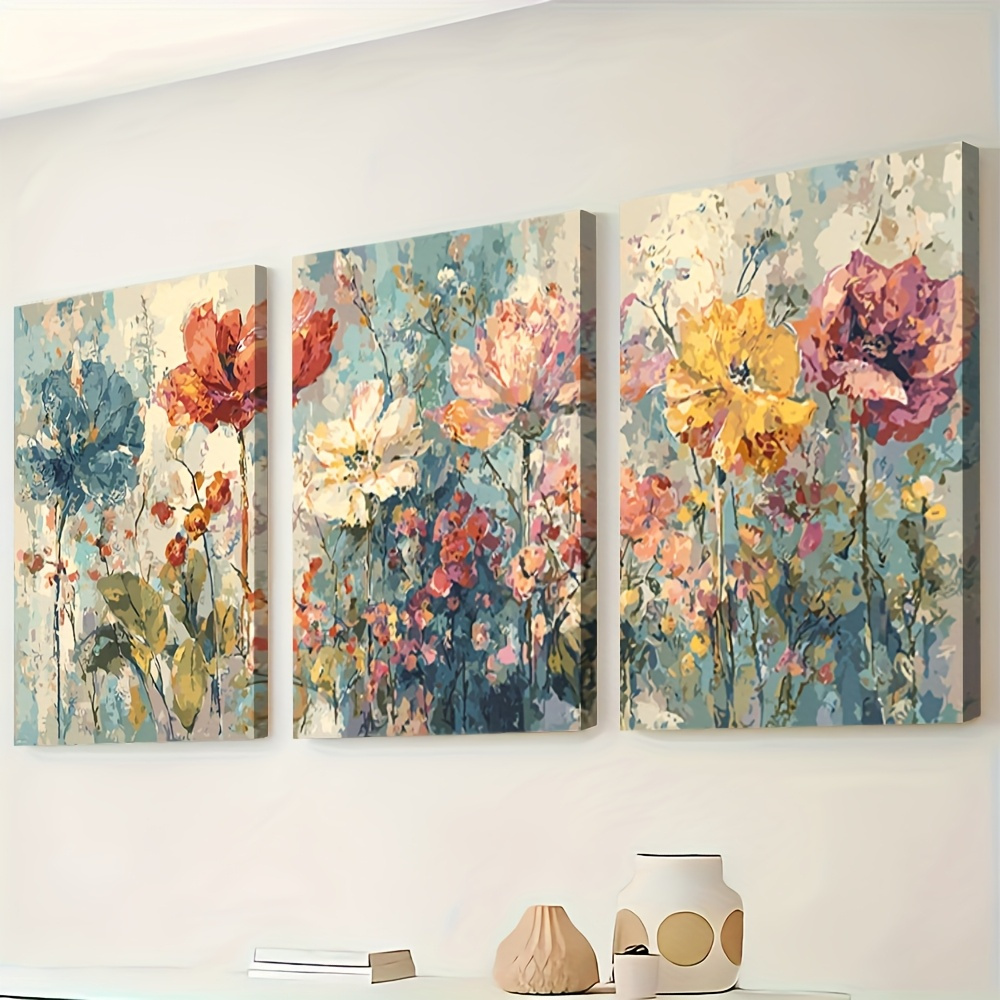 3pc with frame -Floral triptych canvas wall art themed canvas wall art print - wrapped canvas frame, high quality ink