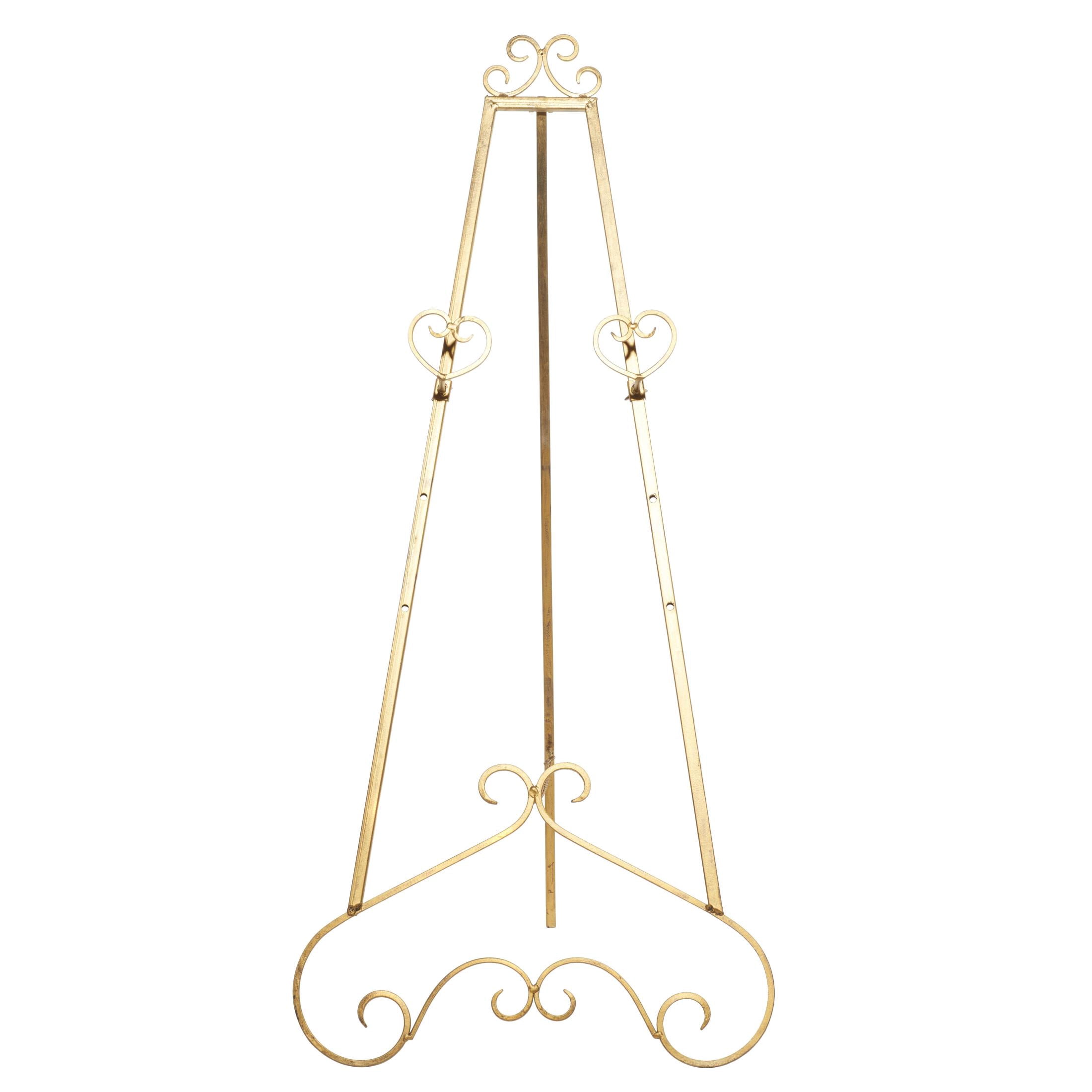 DecMode Traditional Gold Metal Easel with Scroll Heart Details, 23"W x 48"H