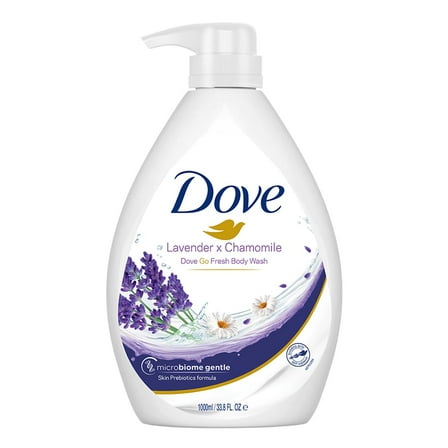 Dove Lavender & Chamomile Go Fresh Body Wash Pump Bottle With Relaxing Floral Scent, Gentle & Mild Body Cleanser For Nourished & Smooth Skin, 24 Hrs Moisture Lock, 33.8 oZ