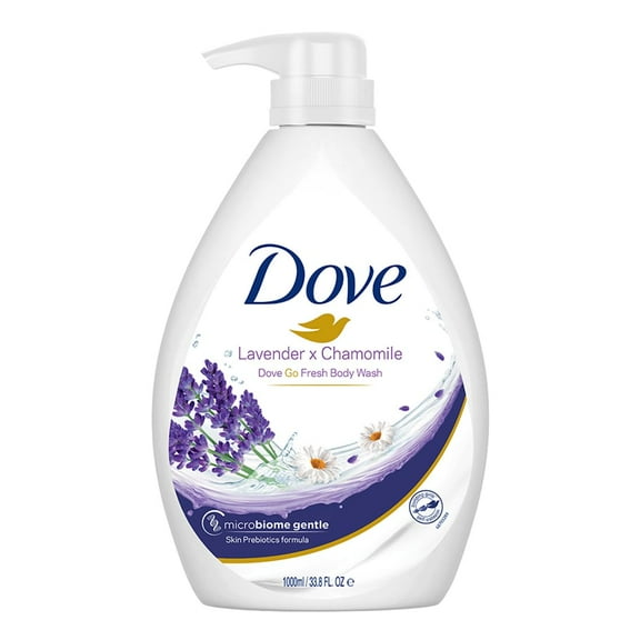 Dove Lavender & Chamomile Go Fresh Body Wash Pump Bottle With Relaxing Floral Scent, Gentle & Mild Body Cleanser For Nourished & Smooth Skin, 24 Hrs Moisture Lock, 33.8 oZ