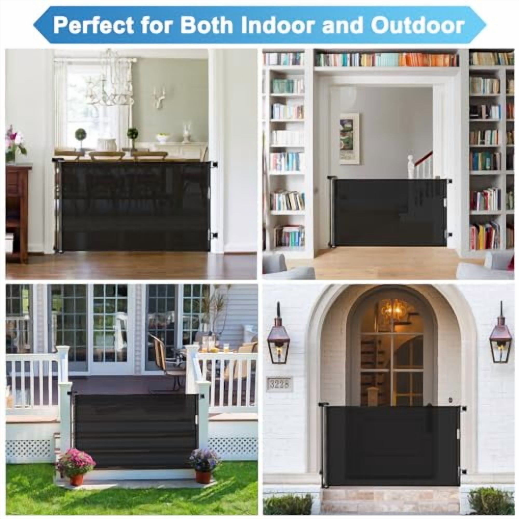 Retractable Baby Gates for Doorways 55" Wide Retractable Dog Gate for Stairs, Mesh Dog Gates for The House, Retractable Gate Outdoor Baby Gates for Decks, Child Gate for Stairs, Black