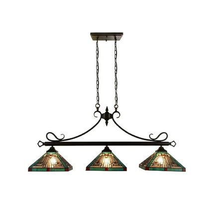 CHLOE Lighting INNES Mission Tiffany-Style Blackish Bronze 3 Light Island Pendant 47" Wide, Blackish Brown