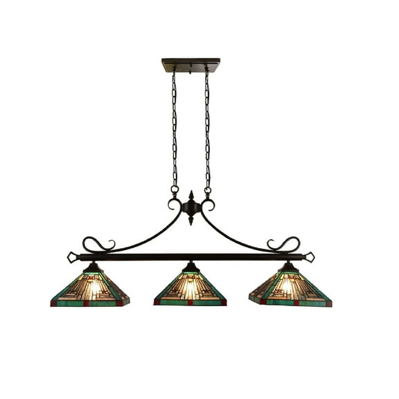 CHLOE Lighting INNES Mission Tiffany-Style Blackish Bronze 3 Light Island Pendant 47" Wide, Blackish Brown