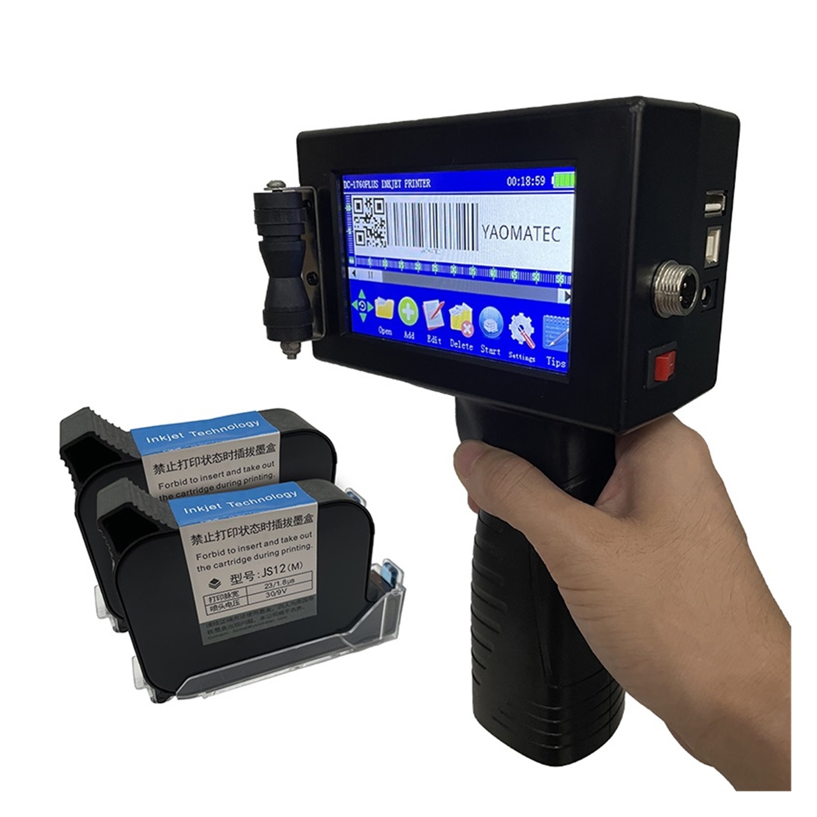QR Bar Batch Code Date Number Logo Expiry Date Label Plastic Bottle Online Mask Hand Jet Handheld Thermal Inkjet Printer ,Compact Design
