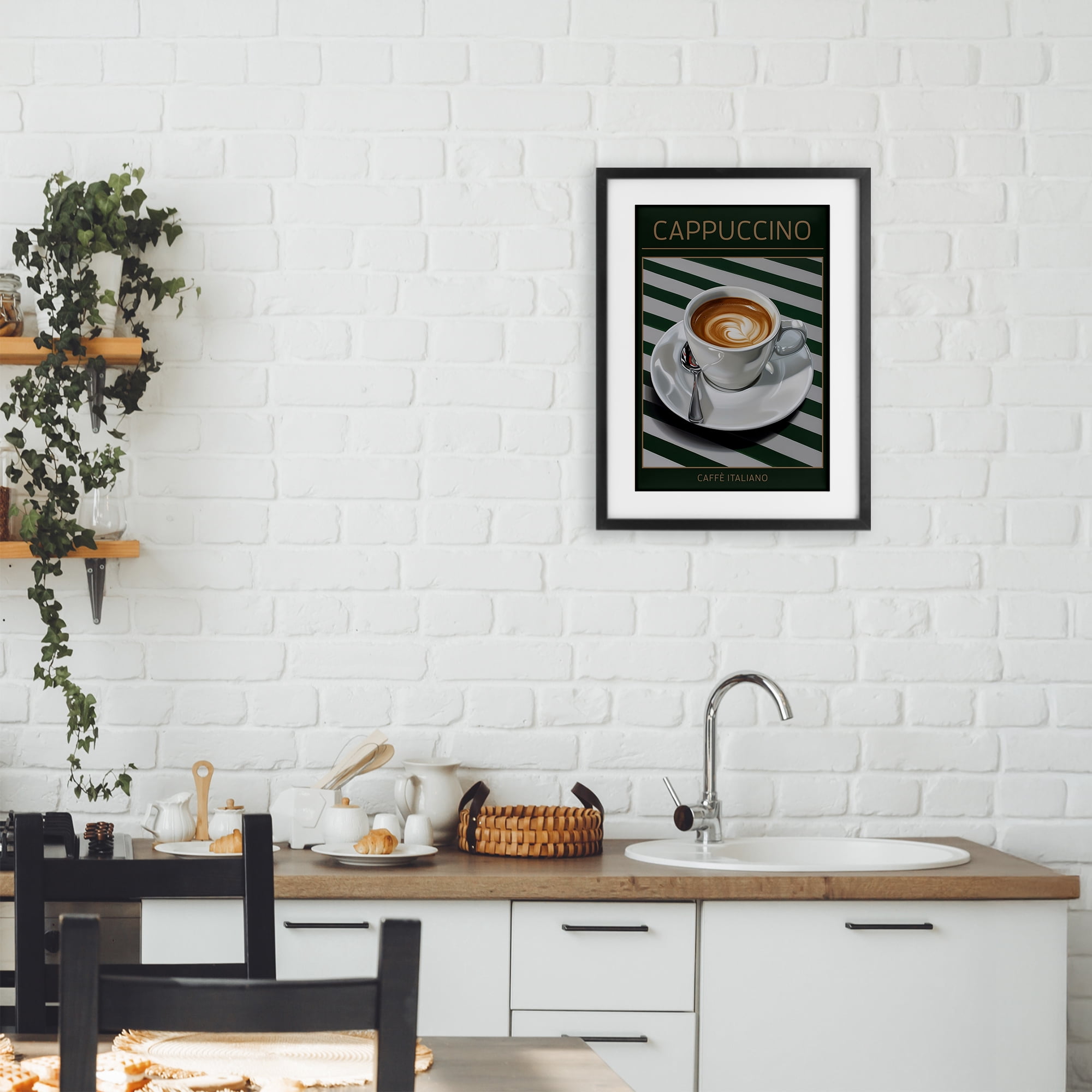 Stupell Industries Cappuccino Coffee over Stripes Black Framed Print Under Glass, design by Andreas Magnusson