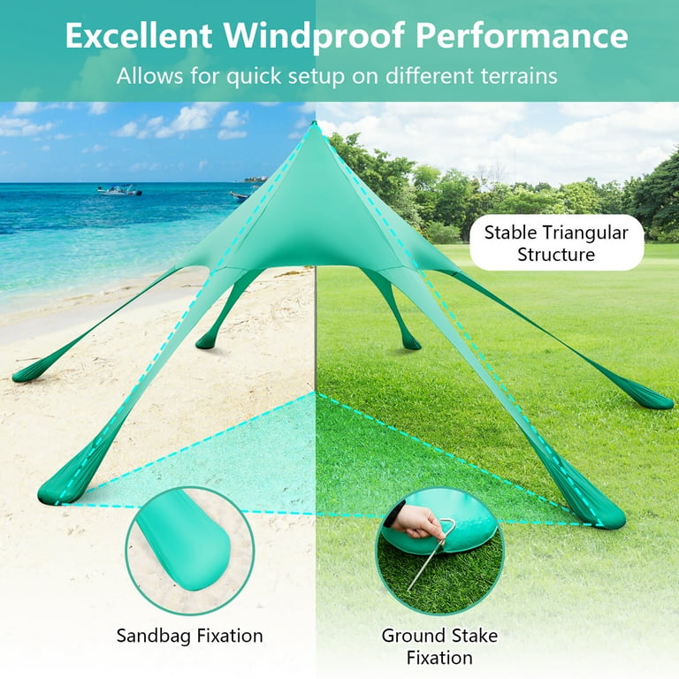 Costway 20 x 20 FT Beach Sunshade Canopy UPF50+ with Carry Bag & 8