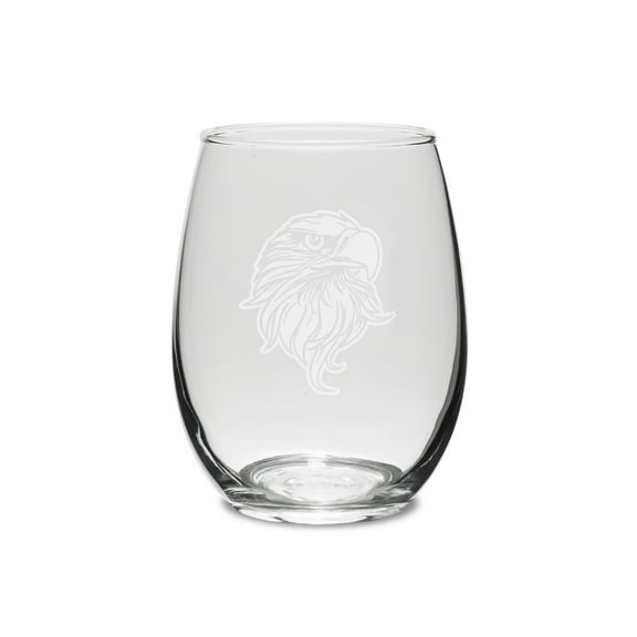 Eagles Head Deep Etched 15 oz Stemless White Wine Glass