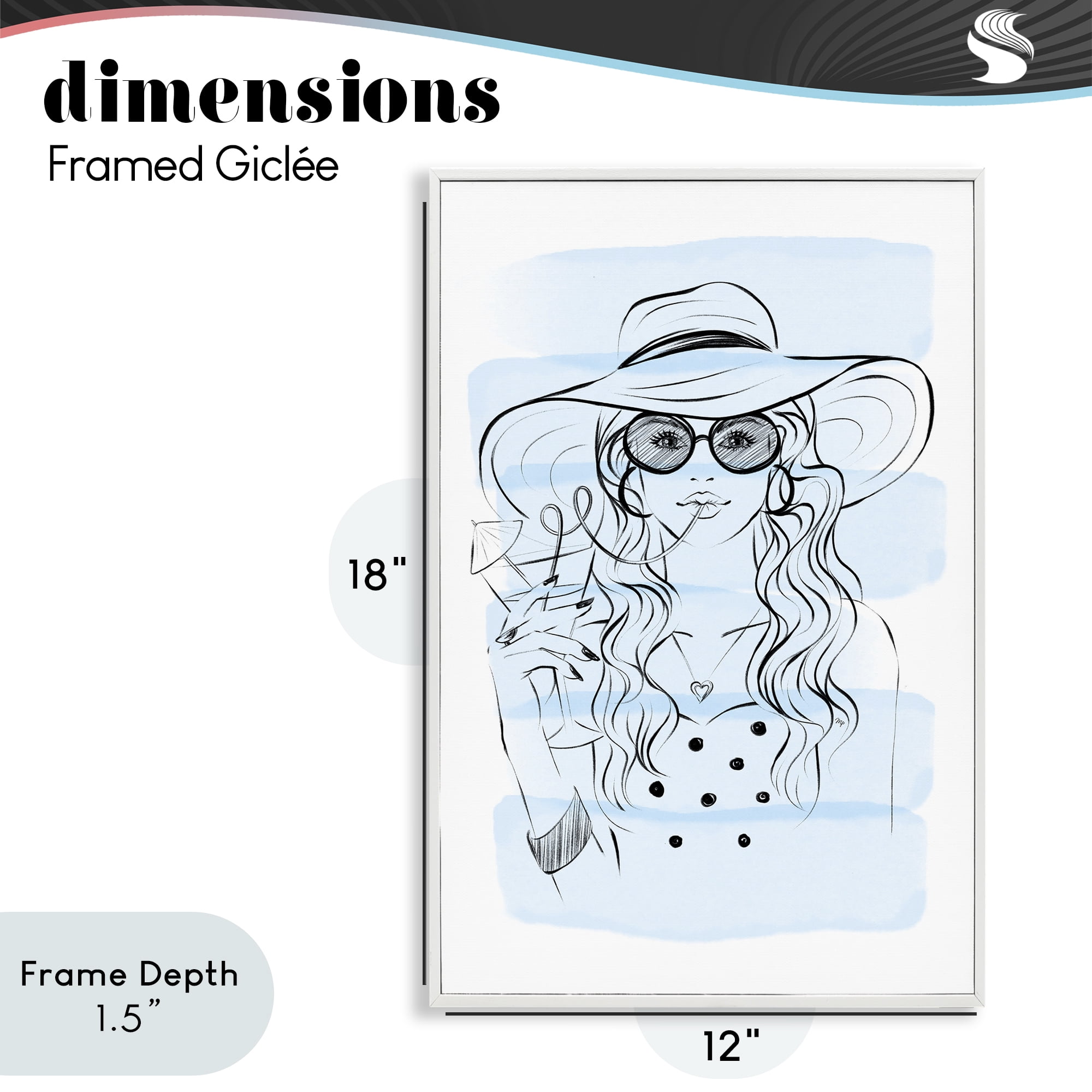 Stupell Industries Sipping Drink Girl in Sun Hat White Framed Giclee Art, design by Martina Pavlova