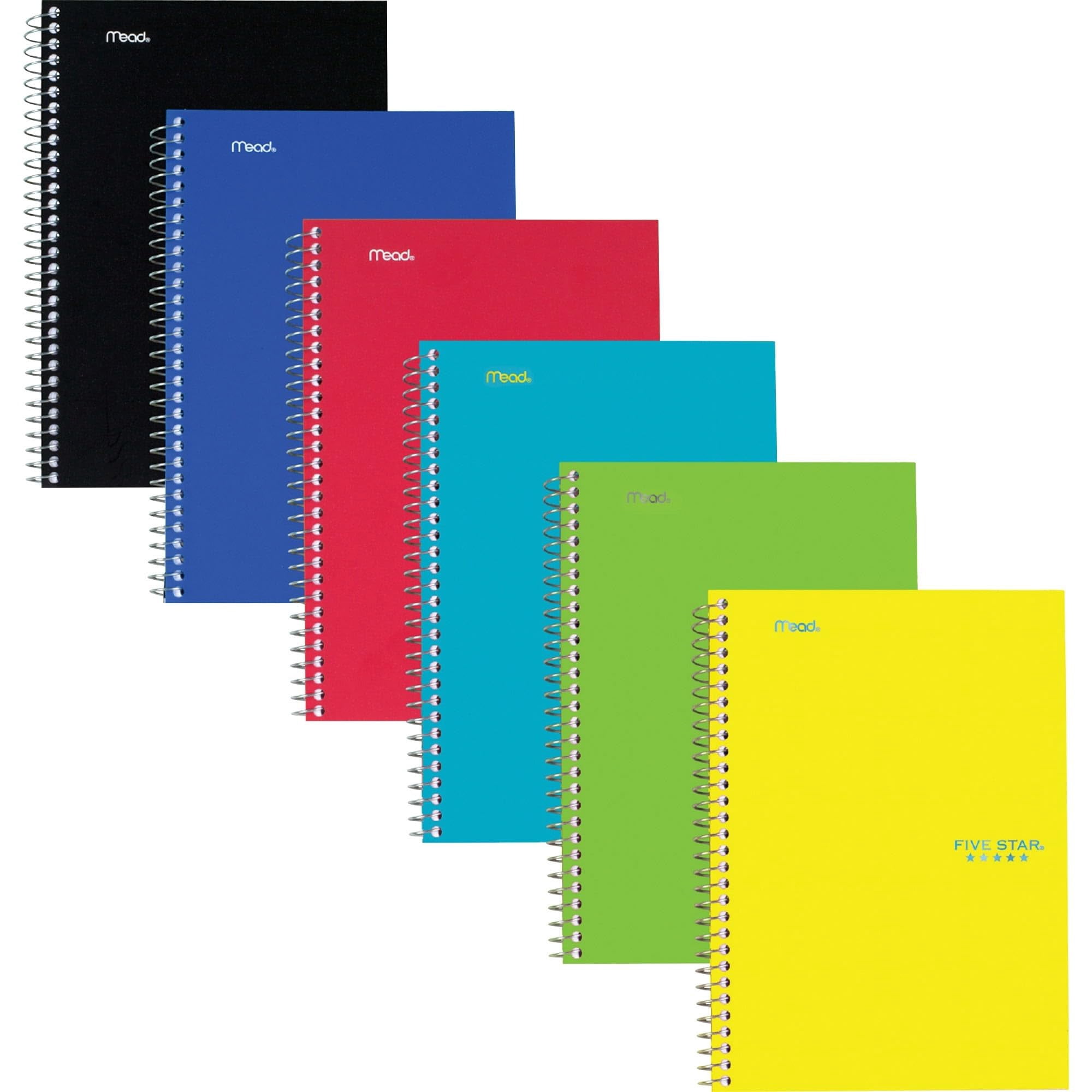 Five Star Wirebound Notebook, 2 Subject, College Ruled, 6" x 9 1/2", Assorted, 6 Pack (73711)
