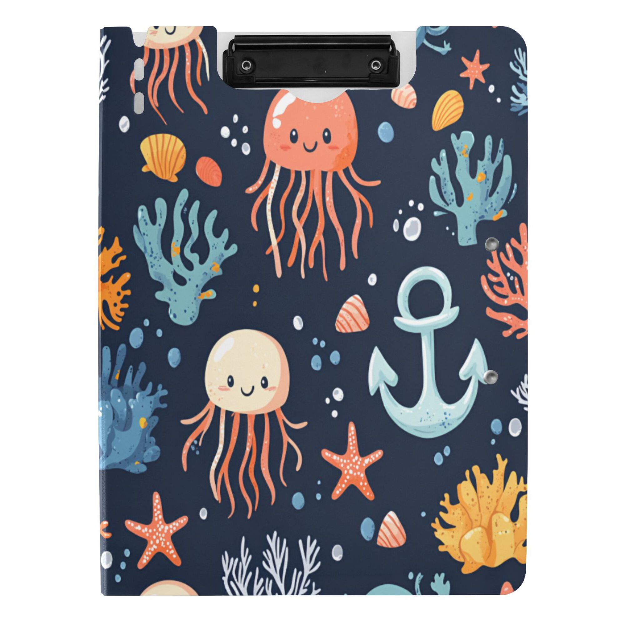 FORMRS A4 Clipboard Folder with Pen Holder Horizontal Foldable School Office Binder, Red Jellyfish