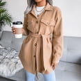 thumbnail image 2 of Abrigo de mujer con cinturón, cuello vuelto, manga larga, parte superior con botones de una sola fila y bolsillos para invierno otoño caqui L, 2 of 9
