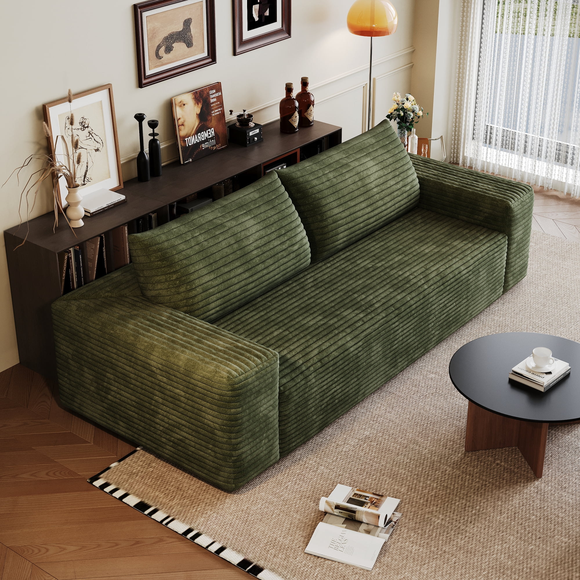 Leumius 71" Cloud Couch,3 Setaser Sofa with Deep Seat,Boneless Couch Sofa with 2 Pillows for Living Room,No Assembly Required,Green