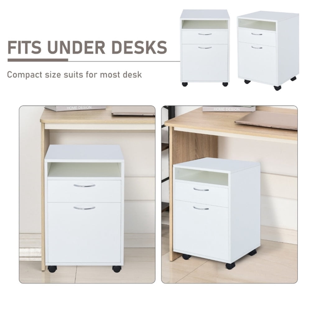 Mobile File Cabinets, 2 Drawers Office Storage Cabinet with Open Shelf, Under Desk Drawers Cabinet Pedestal Filing Cabinet, Printer Stand with Rolling Wheels and Open Storage Shelf for Home Office