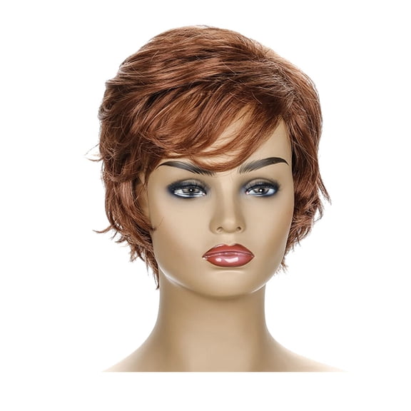 MLINS Slanted Bangs Bouffant Wig Beautiful Short Curly Hair Wig Fashion Straight Hair Cover for Woman Girl Lady (Brown)