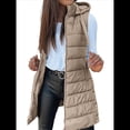 thumbnail image 2 of Chaleco para Mujer, Color Liso, Sin Mangas, con Capucha, para Invierno, Abrigo Acolchado. Caqui 4XL, 2 of 7