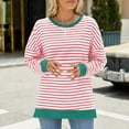 thumbnail image 4 of hotojiny Sweatshirt for Women Long Sleeve Loose Round Neck Pullover Blouse Color Block Striped Casual Fashion T Shirt Fall, 4 of 7
