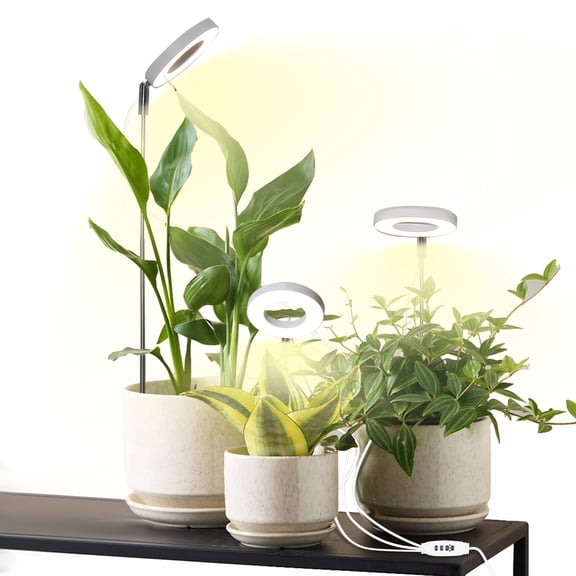 SLUMLOVE 3-Head Plant Light for Indoor Plants,Full Spectrum Grow Plants,10 Brightness Levels & Auto Timer 3/9/12h(USB powered)