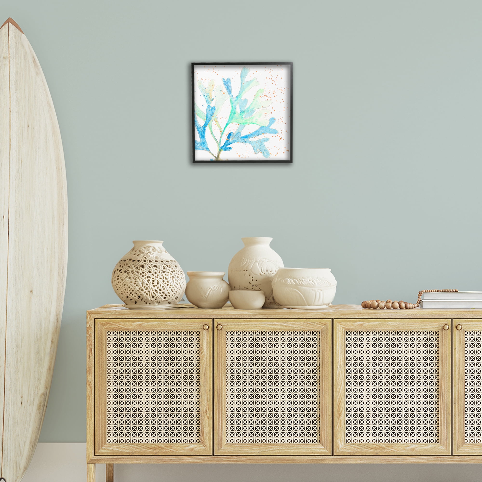 Stupell Industries Speckled Modern Coral Coastal Painting Black Framed Art Print Wall Art, 17 x 17