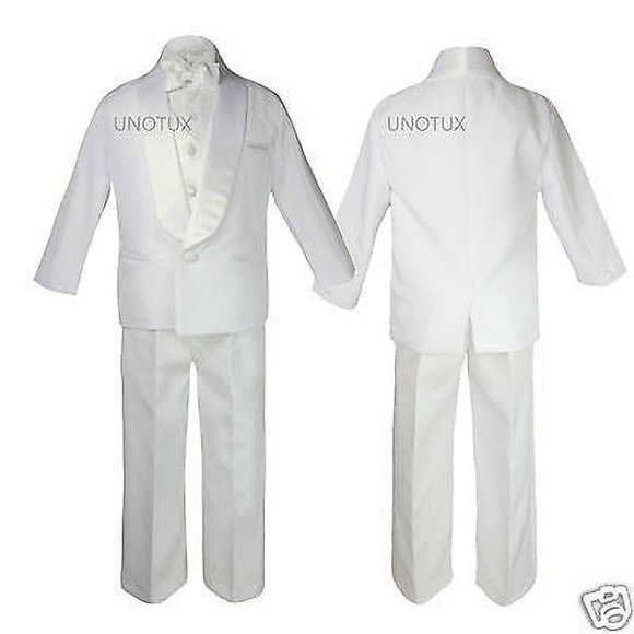 Costume Smoking Formel Blanc à Revers Châle pour Bébé, Tout-Petit, Enfant, Ado Garçon, Mariage, Taille P-20