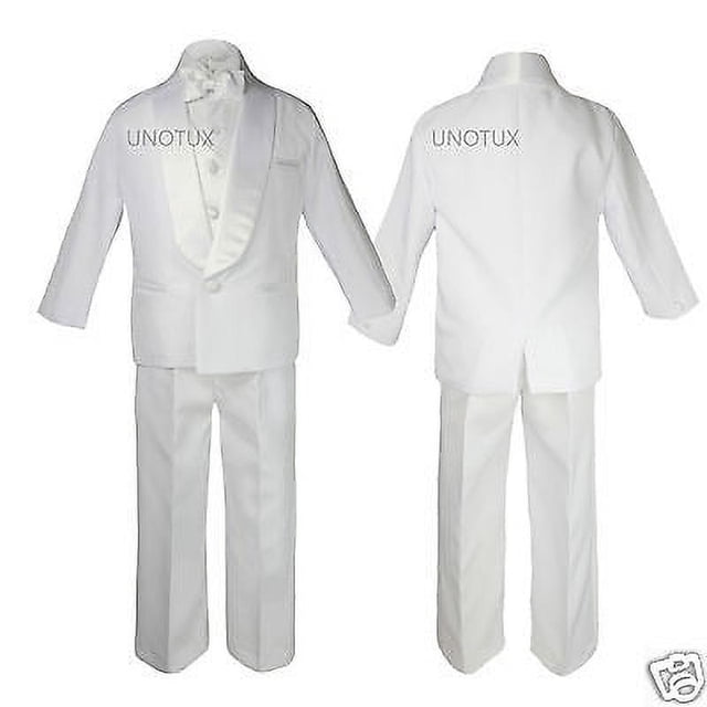 Costume Smoking Formel Blanc à Revers Châle pour Bébé, Tout-Petit, Enfant, Ado Garçon, Mariage, Taille P-20