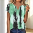 thumbnail image 3 of Uootdi Womens Tops V Neck Abstract Color Block Print Short Sleeve Top Soft Stretchy Blouse Casual Daily Shirt Gift, 3 of 6