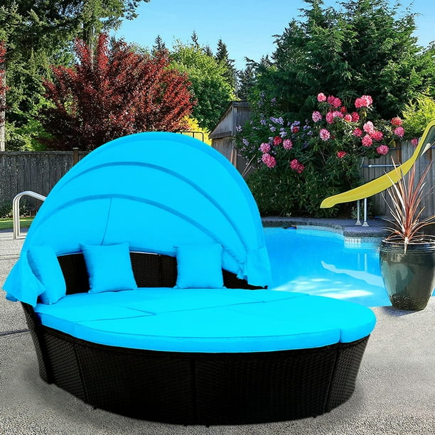 Outdoor Sectional Sofa Set, 7 Piece Patio Furniture Set, Round Wicker