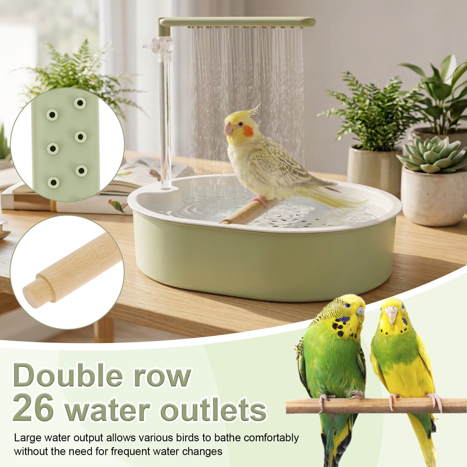Automatic Parakeet Bird Bath with Pump Adjustable Water Flow Speed Control Valve 5W Quiet Shower Fountain for Small Birds Cockatiel Lovebird Budgie