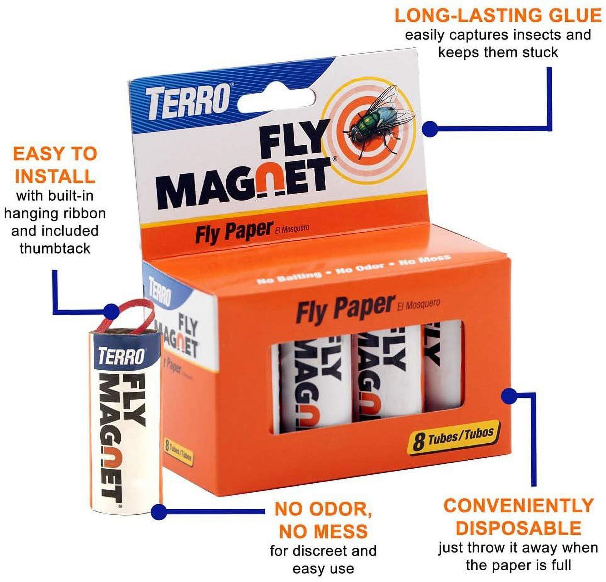 TERRO T518 Fly Magnet Sticky Fly Paper Fly Trap, 8 Count (Pack of