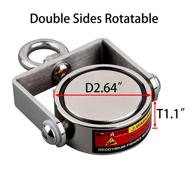 MUTUACTOR Rotatable Double Sided Magnet Fishing Kit Combined 880lb Magnetic  Pull Force, Heavy Duty Neodymium Magnet N52, Powerful Strong Magnetic of  Retrieving Treasure in Rivers 